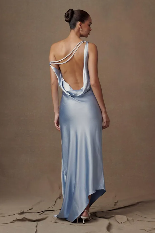 Women Meshki Dresses Yvette Slip Maxi Dress With Asymmetrical Hem 8211 Cornflower Blue