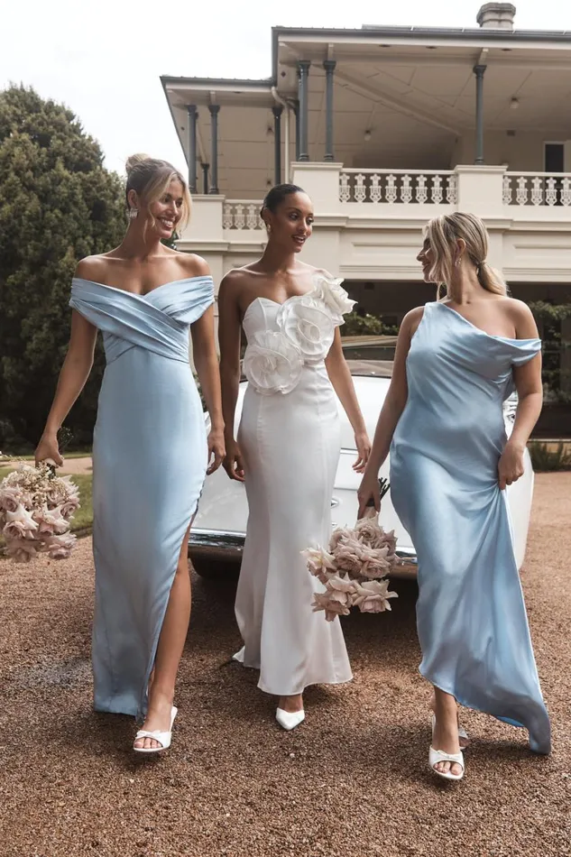 Women Meshki Dresses Yvette Slip Maxi Dress With Asymmetrical Hem 8211 Cornflower Blue