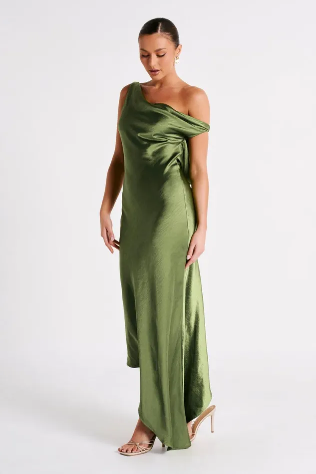 Women Meshki Dresses Yvette Slip Maxi Dress With Asymmetrical Hem 8211 Emerald