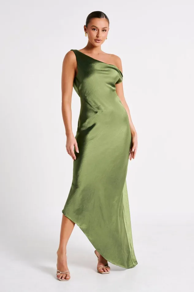 Women Meshki Dresses Yvette Slip Maxi Dress With Asymmetrical Hem 8211 Emerald