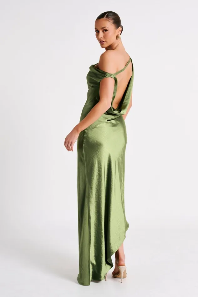 Women Meshki Dresses Yvette Slip Maxi Dress With Asymmetrical Hem 8211 Emerald