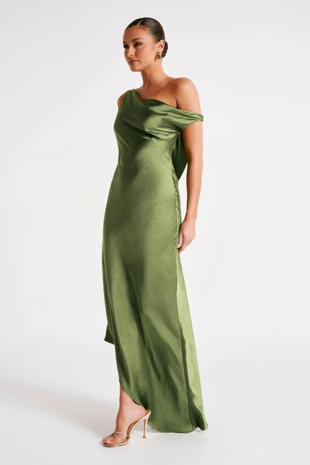 Women Meshki Dresses Yvette Slip Maxi Dress With Asymmetrical Hem 8211 Emerald