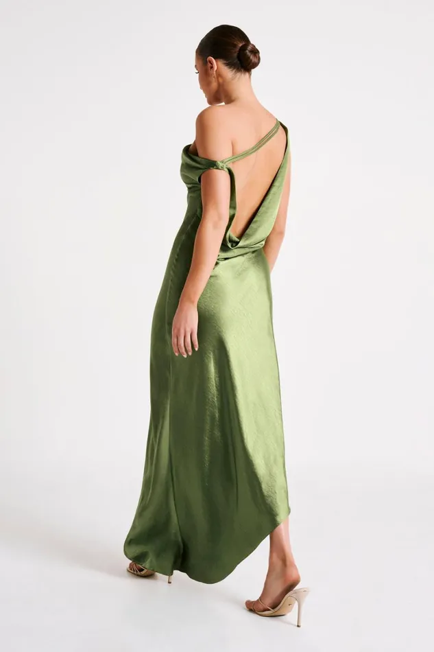 Women Meshki Dresses Yvette Slip Maxi Dress With Asymmetrical Hem 8211 Emerald