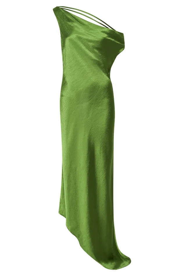Women Meshki Dresses Yvette Slip Maxi Dress With Asymmetrical Hem 8211 Emerald