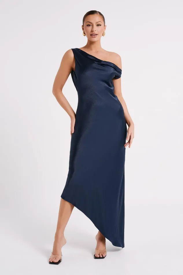 Women Meshki Dresses Yvette Slip Maxi Dress With Asymmetrical Hem 8211 Navy