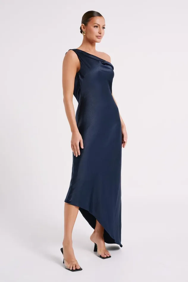 Women Meshki Dresses Yvette Slip Maxi Dress With Asymmetrical Hem 8211 Navy