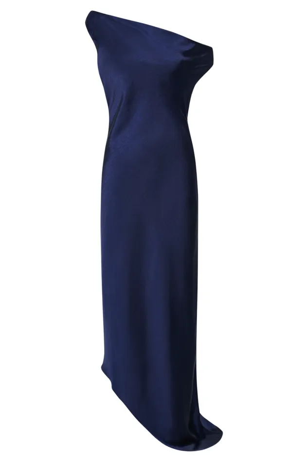Women Meshki Dresses Yvette Slip Maxi Dress With Asymmetrical Hem 8211 Navy
