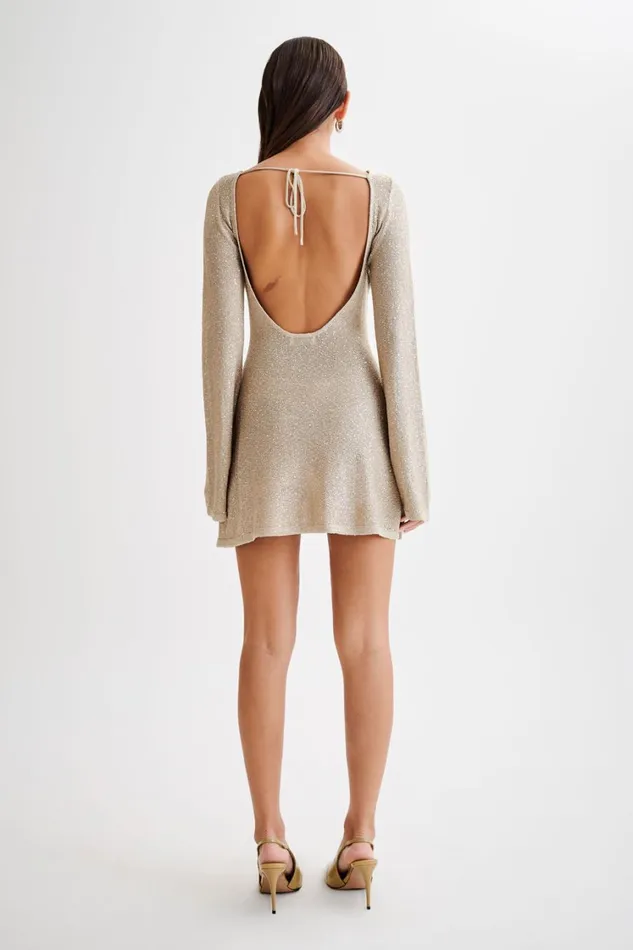 Women Meshki Dresses Zahra Open Back Mini Sequin Knit Dress 8211 Taupe