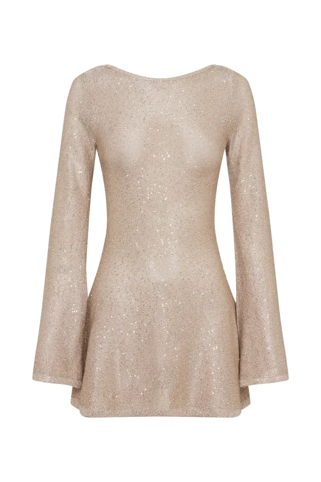 Women Meshki Dresses Zahra Open Back Mini Sequin Knit Dress 8211 Taupe