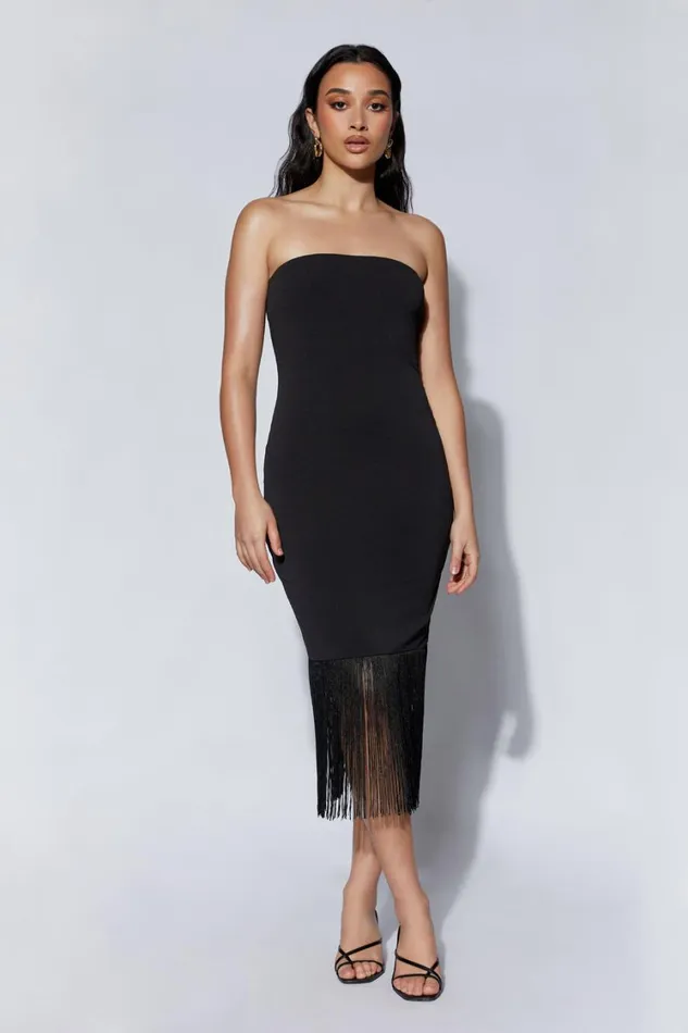 Women Meshki Dresses Zarina Strapless Fringe Dress 8211 Black Women Meshki Dresses Zarina Strapless Fringe Dress 8211 Black