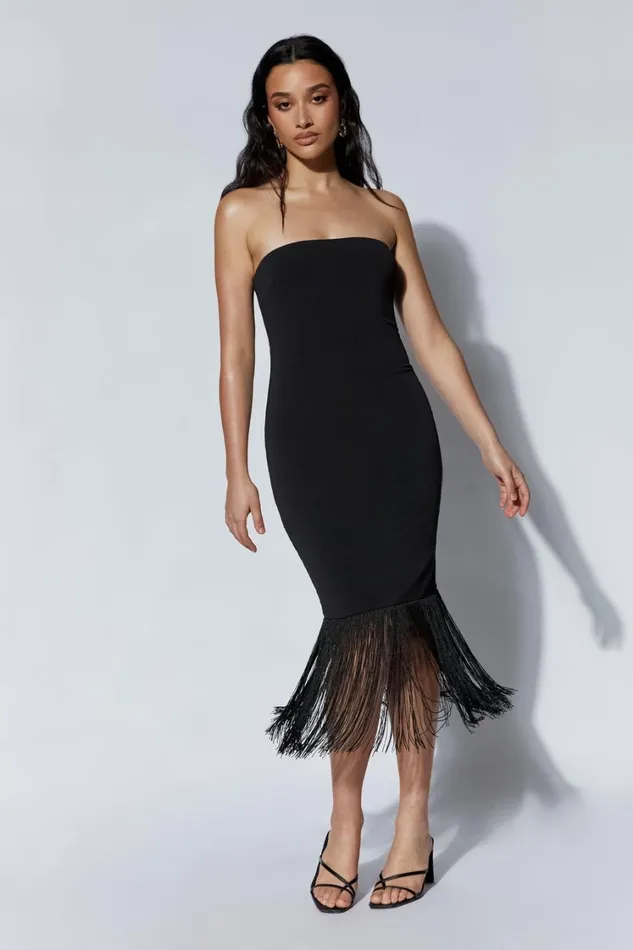 Women Meshki Dresses Zarina Strapless Fringe Dress 8211 Black Women Meshki Dresses Zarina Strapless Fringe Dress 8211 Black