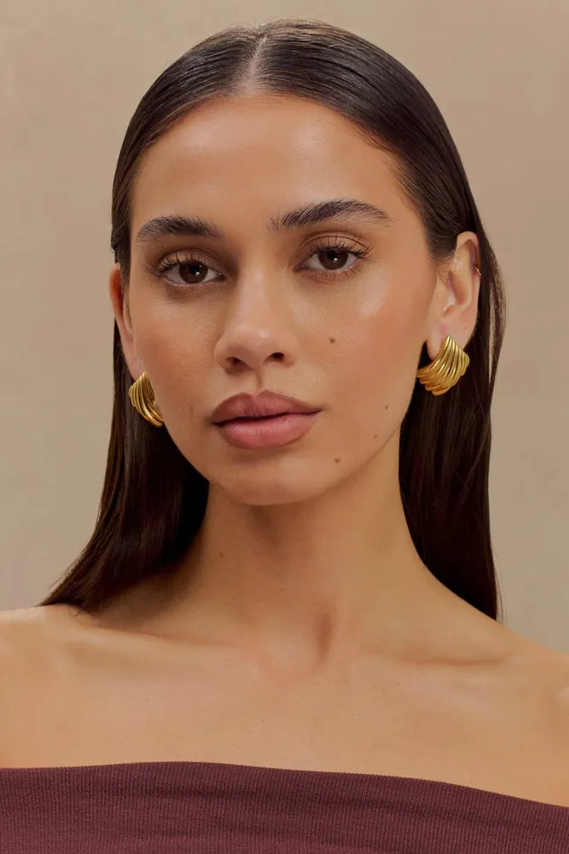 Women Meshki Jewellery Olympia Textured Square Earrings 8211 Gold
