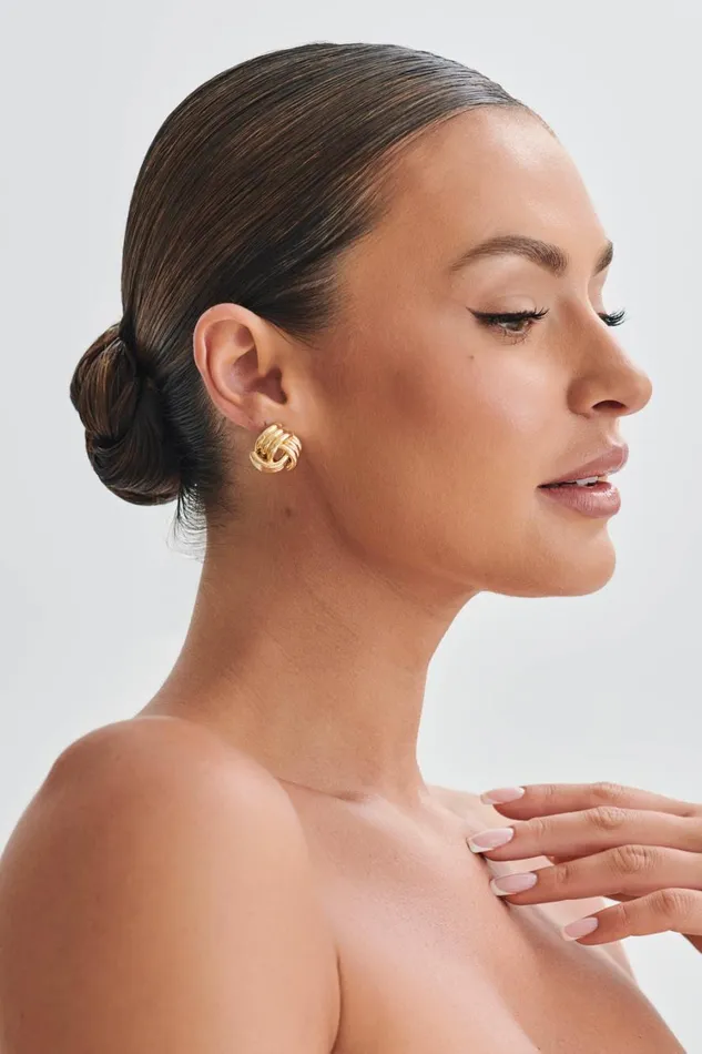 Women Meshki Jewellery Rowan Knotted Earrings 8211 Gold