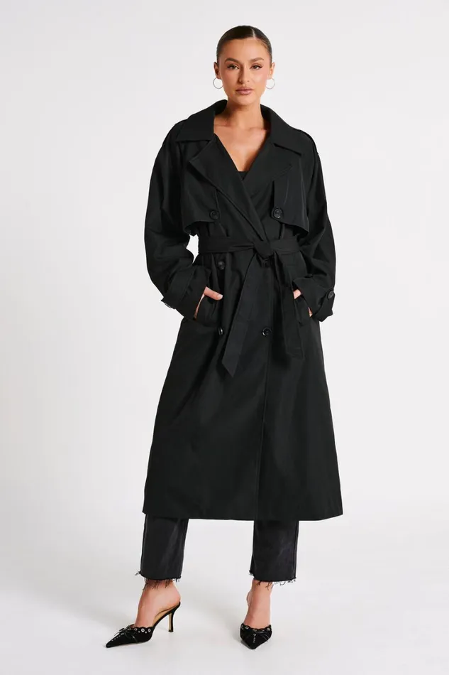 Women Meshki Outerwear Andreas Oversized Trench Coat 8211 Black