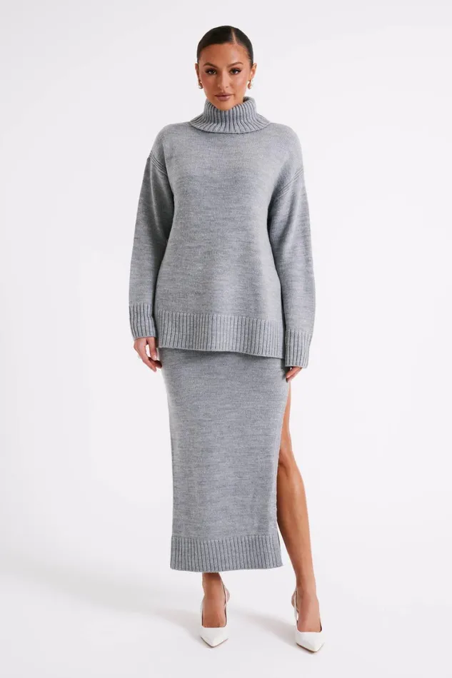 Women Meshki Outerwear Brittany High Neck Knit Jumper 8211 Grey Marle
