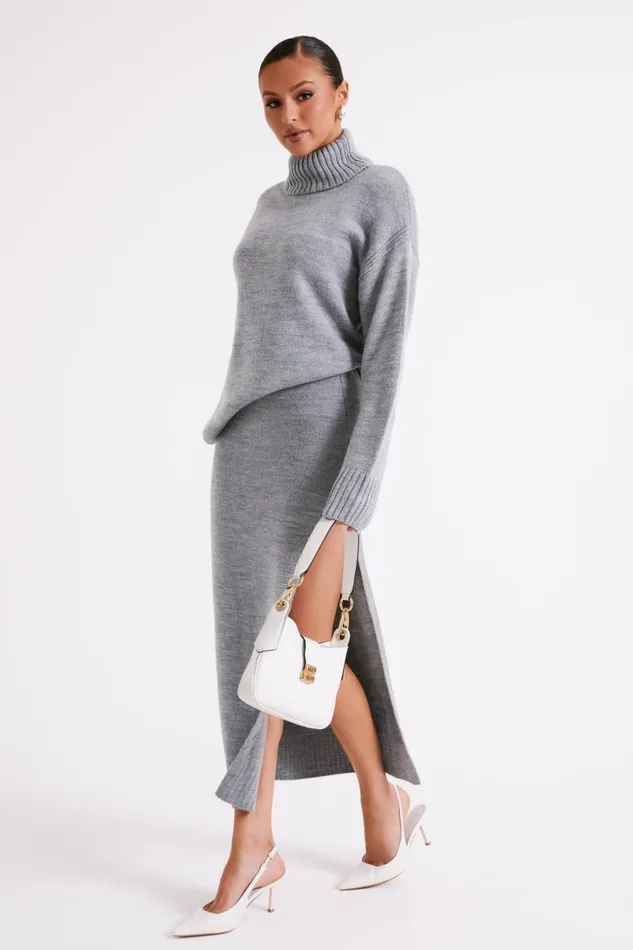 Women Meshki Outerwear Brittany High Neck Knit Jumper 8211 Grey Marle