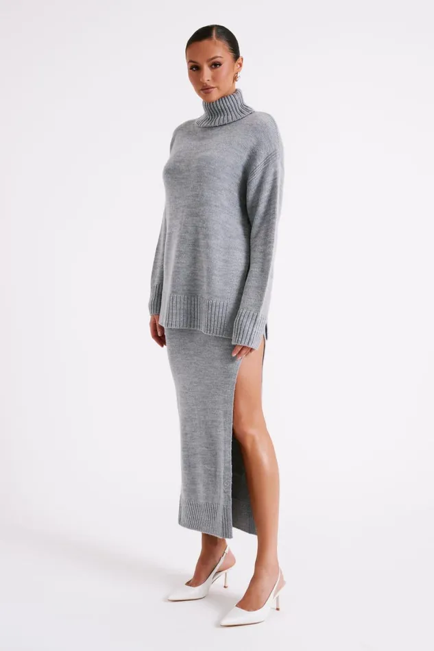 Women Meshki Outerwear Brittany High Neck Knit Jumper 8211 Grey Marle