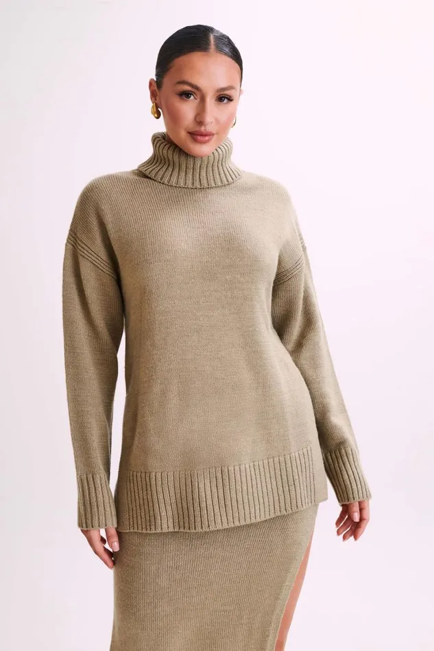 Women Meshki Outerwear Brittany High Neck Knit Jumper 8211 Taupe