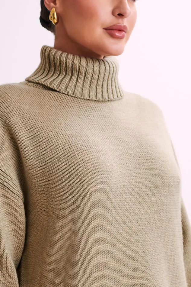 Women Meshki Outerwear Brittany High Neck Knit Jumper 8211 Taupe