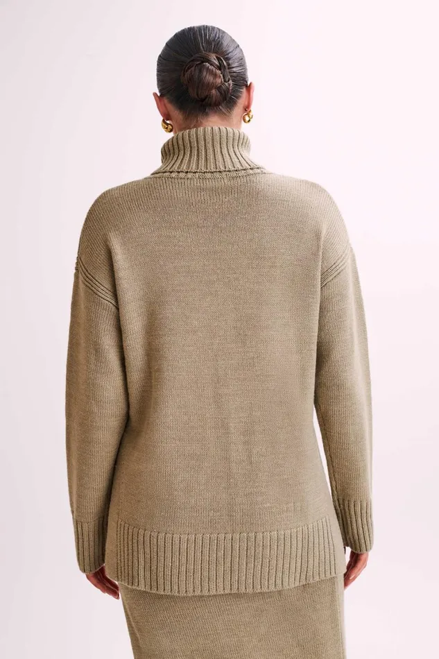 Women Meshki Outerwear Brittany High Neck Knit Jumper 8211 Taupe