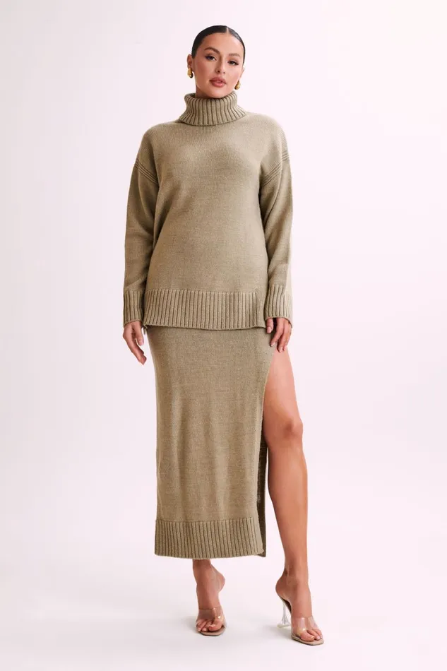 Women Meshki Outerwear Brittany High Neck Knit Jumper 8211 Taupe