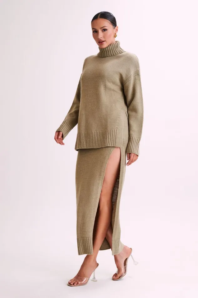 Women Meshki Outerwear Brittany High Neck Knit Jumper 8211 Taupe
