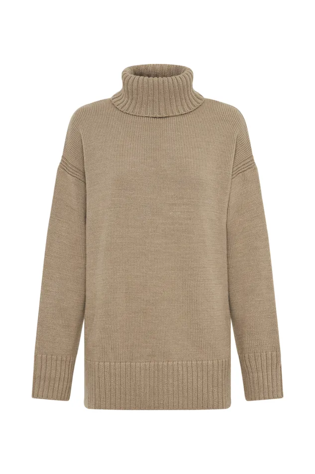 Women Meshki Outerwear Brittany High Neck Knit Jumper 8211 Taupe