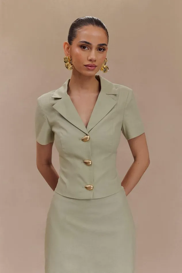 Women Meshki Outerwear Ciara Linen Jacket 8211 Basil