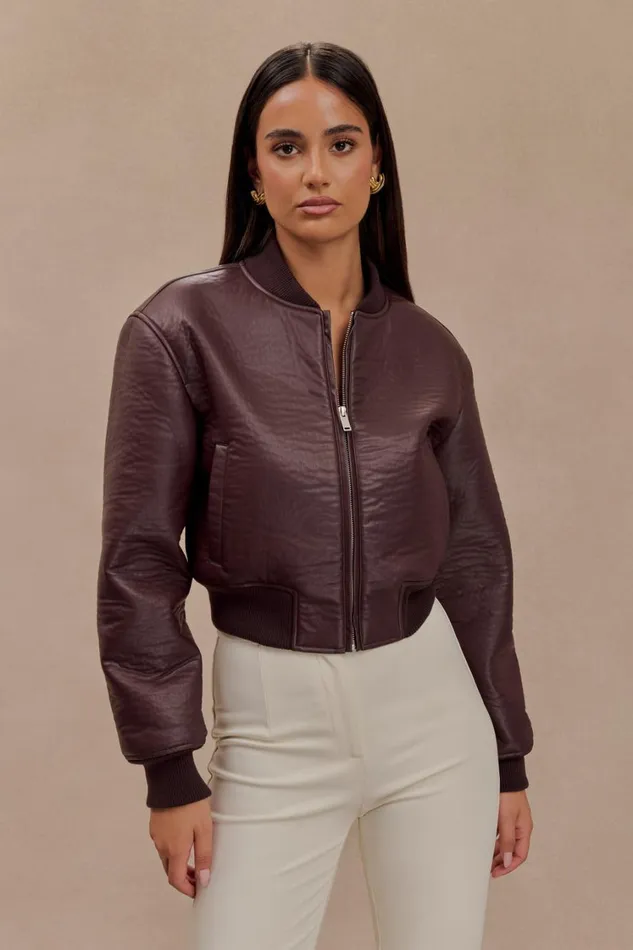 Women Meshki Outerwear Codi Faux Leather Bomber Jacket 8211 Merlot