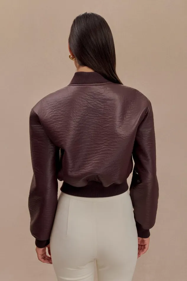 Women Meshki Outerwear Codi Faux Leather Bomber Jacket 8211 Merlot