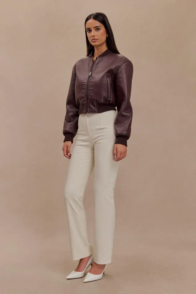 Women Meshki Outerwear Codi Faux Leather Bomber Jacket 8211 Merlot