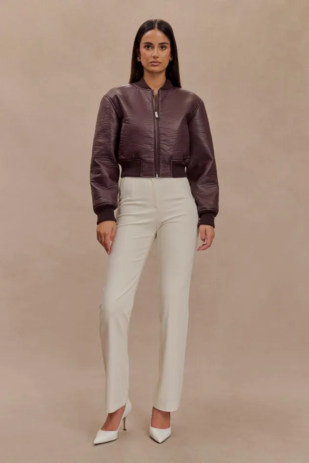 Women Meshki Outerwear Codi Faux Leather Bomber Jacket 8211 Merlot