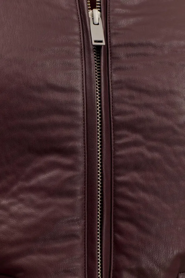 Women Meshki Outerwear Codi Faux Leather Bomber Jacket 8211 Merlot