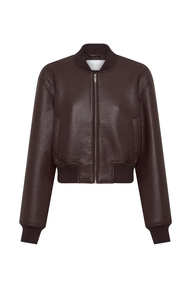 Women Meshki Outerwear Codi Faux Leather Bomber Jacket 8211 Merlot