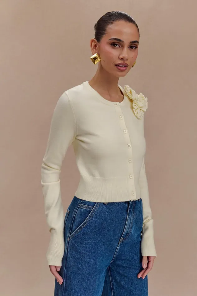 Women Meshki Outerwear Gianna Knit Cardigan With Flowers 8211 Cream