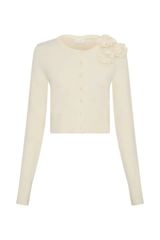 Women Meshki Outerwear Gianna Knit Cardigan With Flowers 8211 Cream