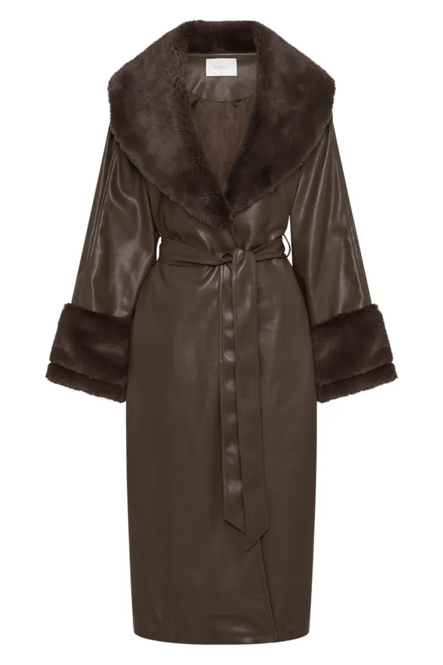 Women Meshki Outerwear Rebekah Oversized Pu Trench Coat With Fur Trim 8211 Dark Brown Women Meshki Outerwear Rebekah Oversized Pu Trench Coat With Fur Trim 8211 Dark Brown