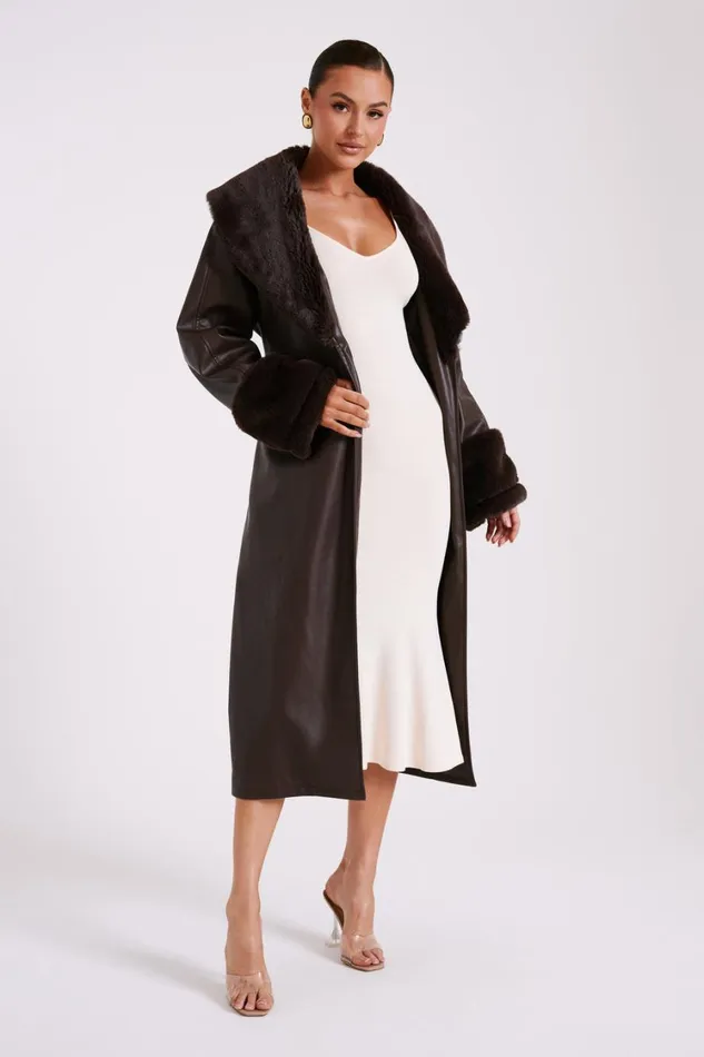 Women Meshki Outerwear Rebekah Oversized Pu Trench Coat With Fur Trim 8211 Dark Brown Women Meshki Outerwear Rebekah Oversized Pu Trench Coat With Fur Trim 8211 Dark Brown