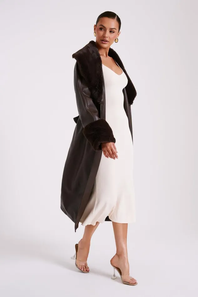Women Meshki Outerwear Rebekah Oversized Pu Trench Coat With Fur Trim 8211 Dark Brown Women Meshki Outerwear Rebekah Oversized Pu Trench Coat With Fur Trim 8211 Dark Brown