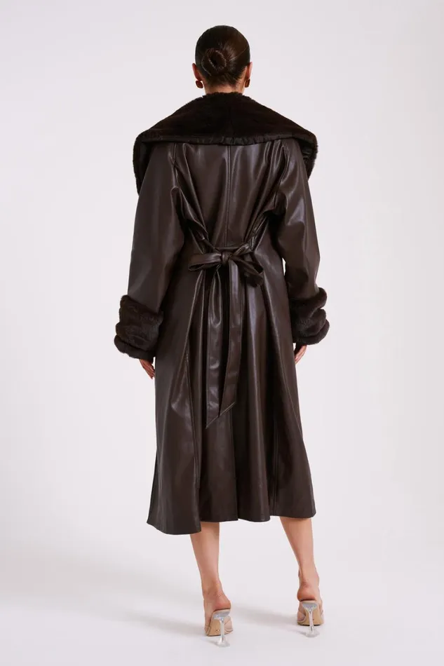 Women Meshki Outerwear Rebekah Oversized Pu Trench Coat With Fur Trim 8211 Dark Brown Women Meshki Outerwear Rebekah Oversized Pu Trench Coat With Fur Trim 8211 Dark Brown