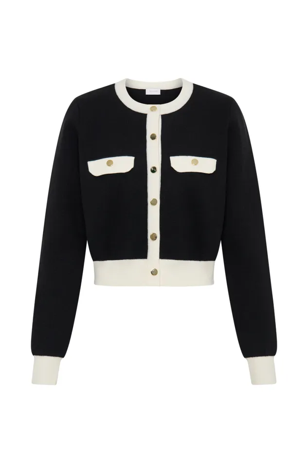 Women Meshki Outerwear Tabitha Contrast Knit Cardigan 8211 Black