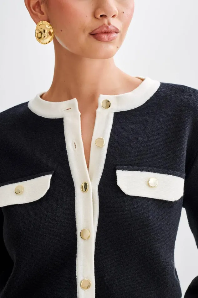 Women Meshki Outerwear Tabitha Contrast Knit Cardigan 8211 Black