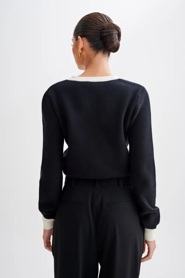 Women Meshki Outerwear Tabitha Contrast Knit Cardigan 8211 Black