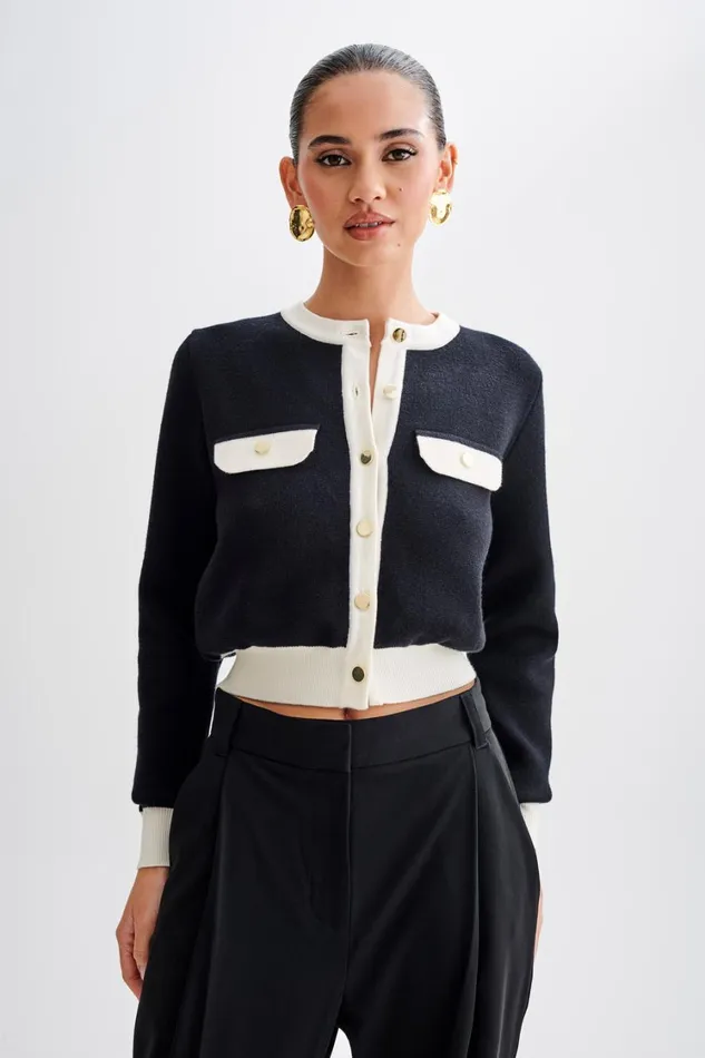 Women Meshki Outerwear Tabitha Contrast Knit Cardigan 8211 Black
