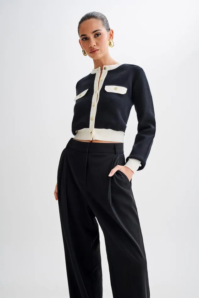 Women Meshki Outerwear Tabitha Contrast Knit Cardigan 8211 Black