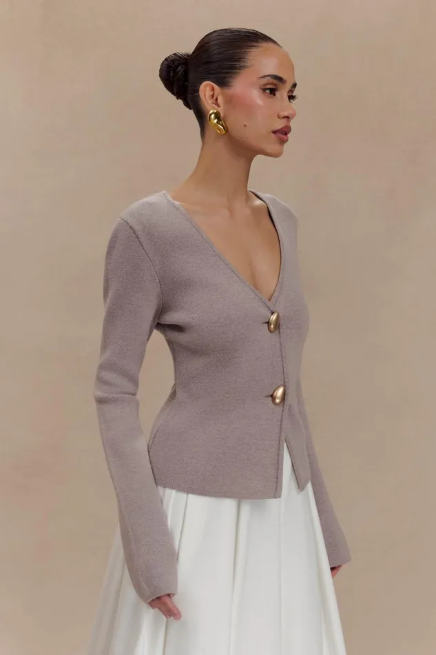 Women Meshki Outerwear Veda Wide Sleeve Knit Cardigan 8211 Stone Marle