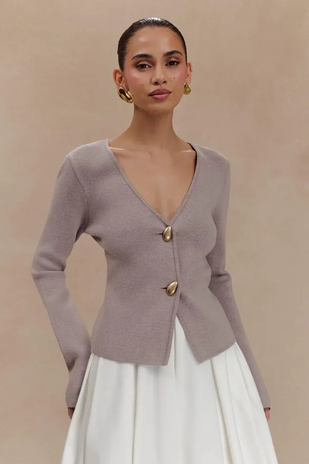 Women Meshki Outerwear Veda Wide Sleeve Knit Cardigan 8211 Stone Marle
