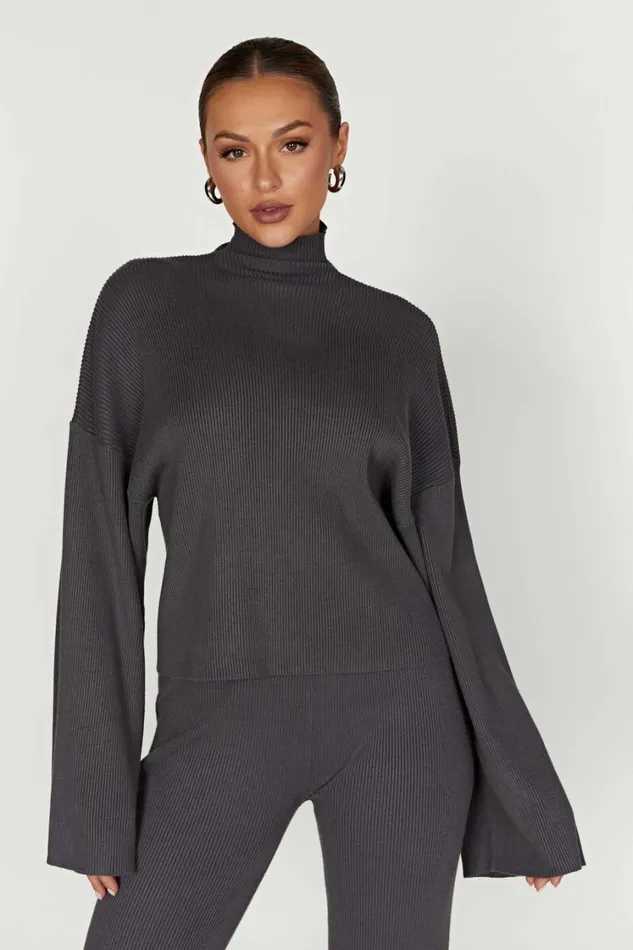 Women Meshki Outerwear Winona Turtleneck Knit Top 8211 Charcoal