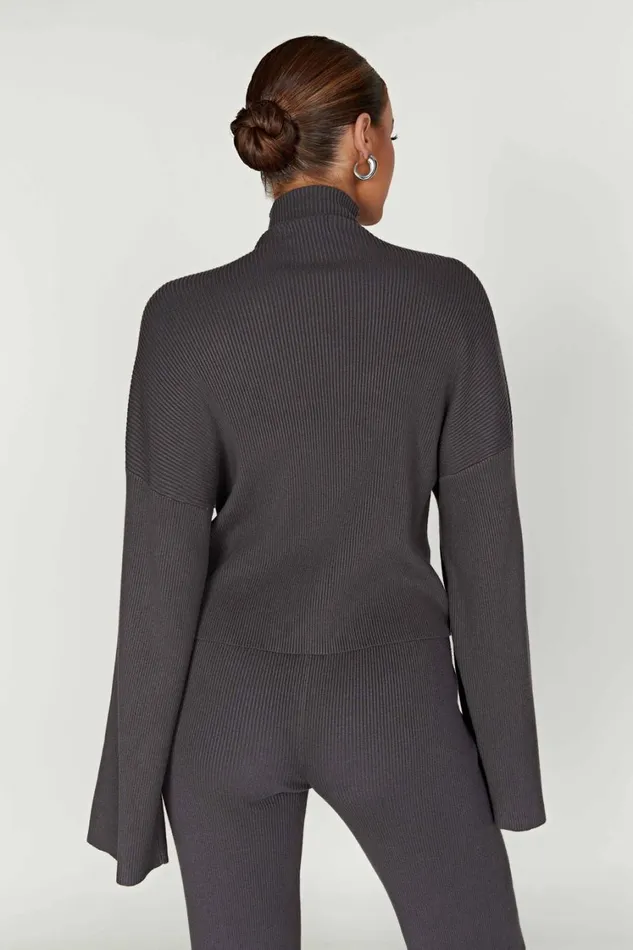 Women Meshki Outerwear Winona Turtleneck Knit Top 8211 Charcoal
