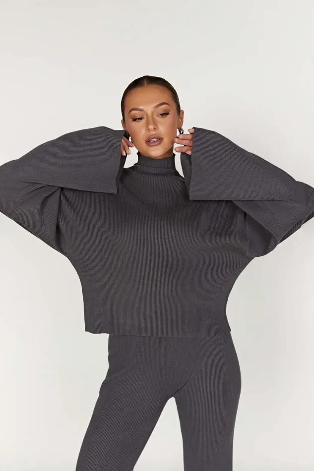 Women Meshki Outerwear Winona Turtleneck Knit Top 8211 Charcoal